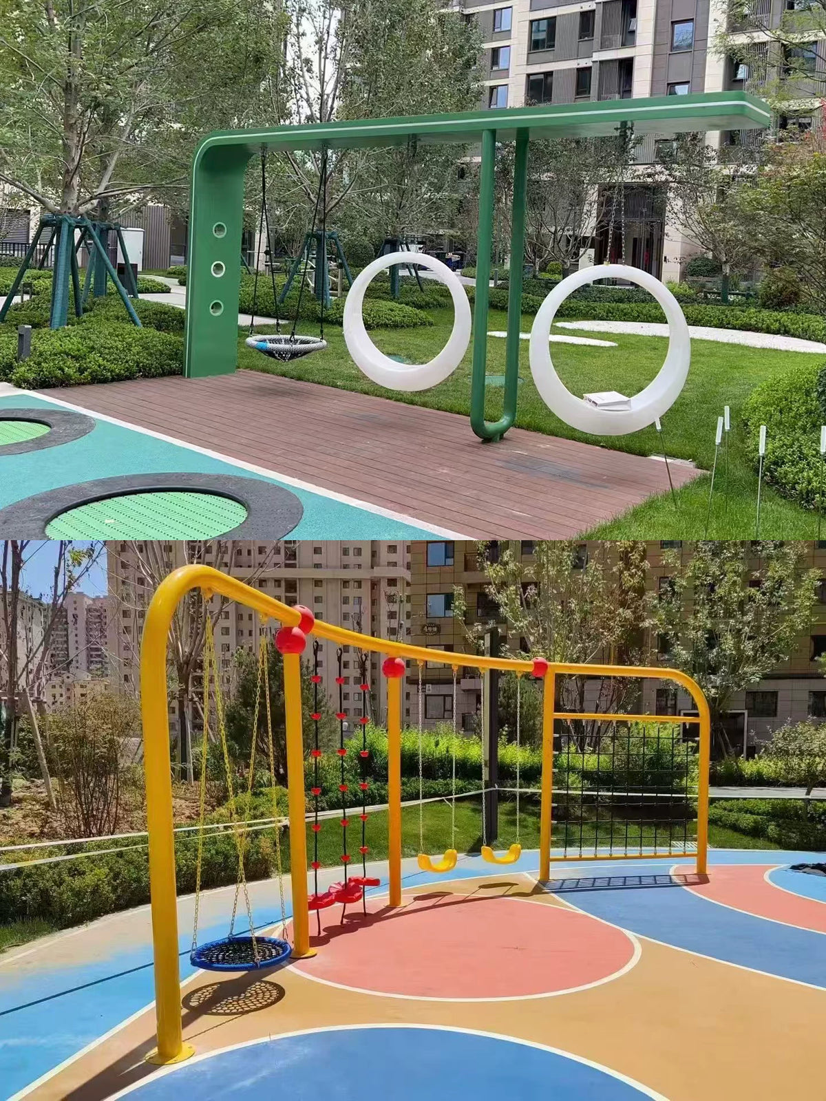 Kids Outdoor Large Swing and Slide Combination Set with Thickened Steel Pipe for Yard Park