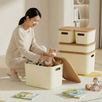 Cream Style Storage Box with Lid for Wardrobe, Clothes, Snacks, and Desktop Organization