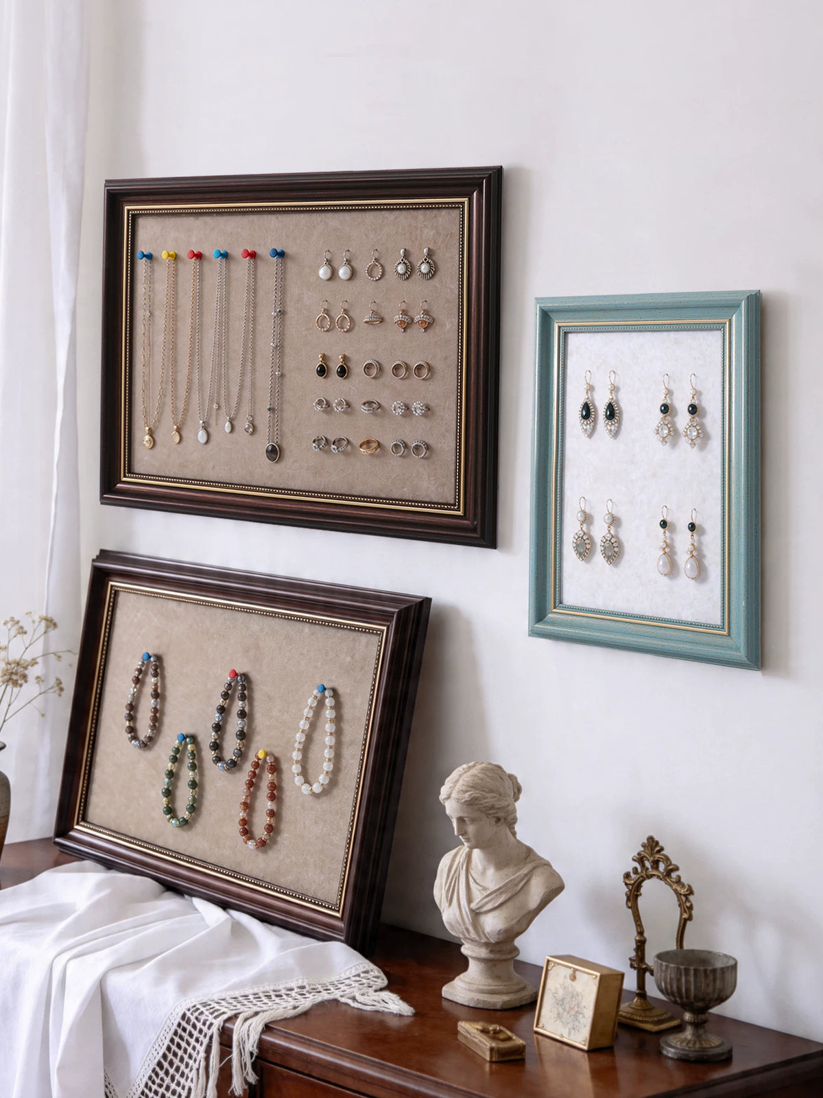 Vintage Felt Board Jewelry Display Frame for Earrings Necklaces Bracelets