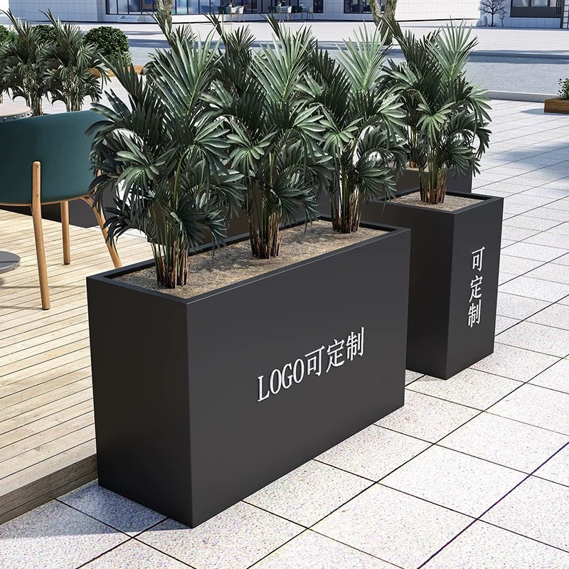 Outdoor Stainless Steel Planter Box Combination for Commercial Street Partition, Movable Iron Art Flower Trough