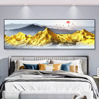 Self-Adhesive Golden Mountain Wall Art for Bedroom Living Room Decor