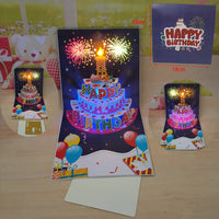 3D Pop-Up Musical Birthday Cake Card with Candle Blowing Feature and Lights, DIY Assembly Gift Card