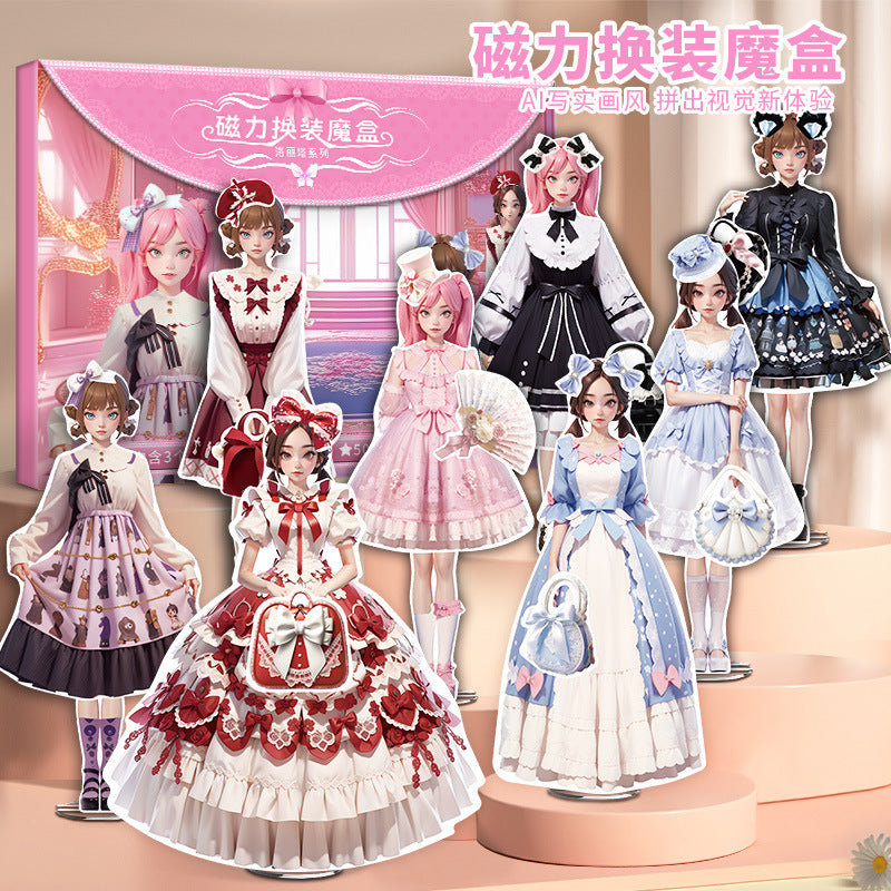 Princess Lolita Magnetic Dress-Up Doll Kit for Girls, DIY Reusable Sticker Play Set