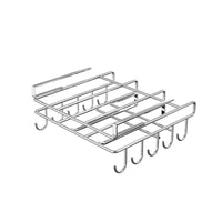 Stainless Steel Kitchen Cabinet Storage Rack, Double-Layer Drill-Free Hanging Shelf, Pot Lid Rack with Hooks and Cup Holder