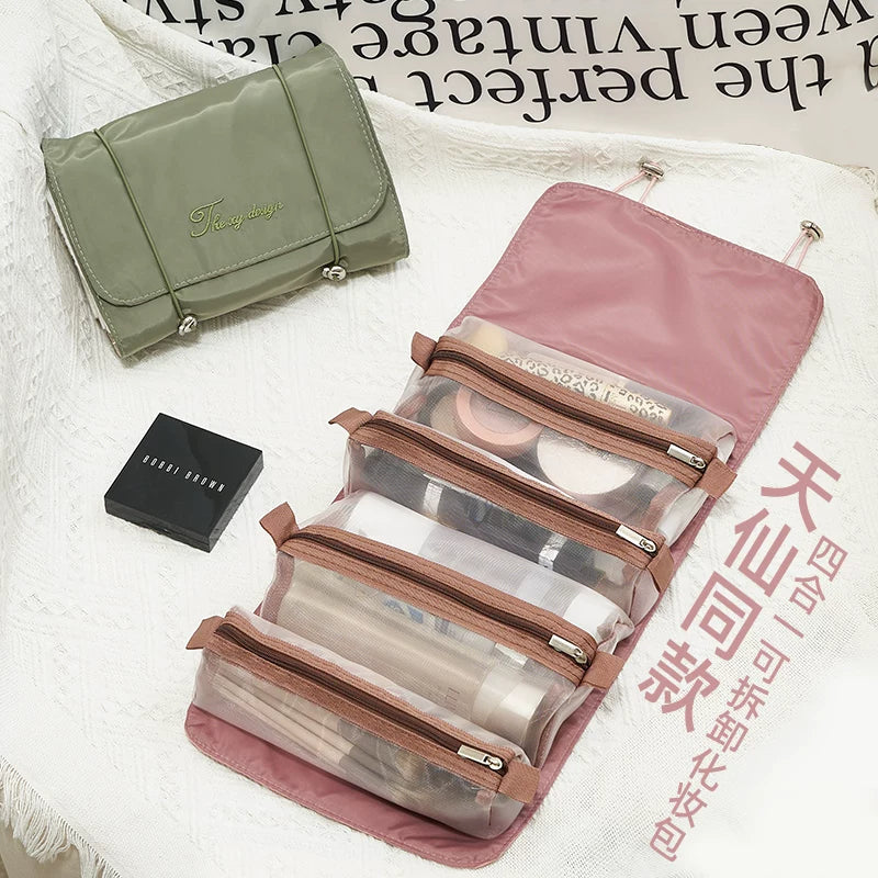 Large Capacity Foldable Travel Cosmetic Bag with Compartments