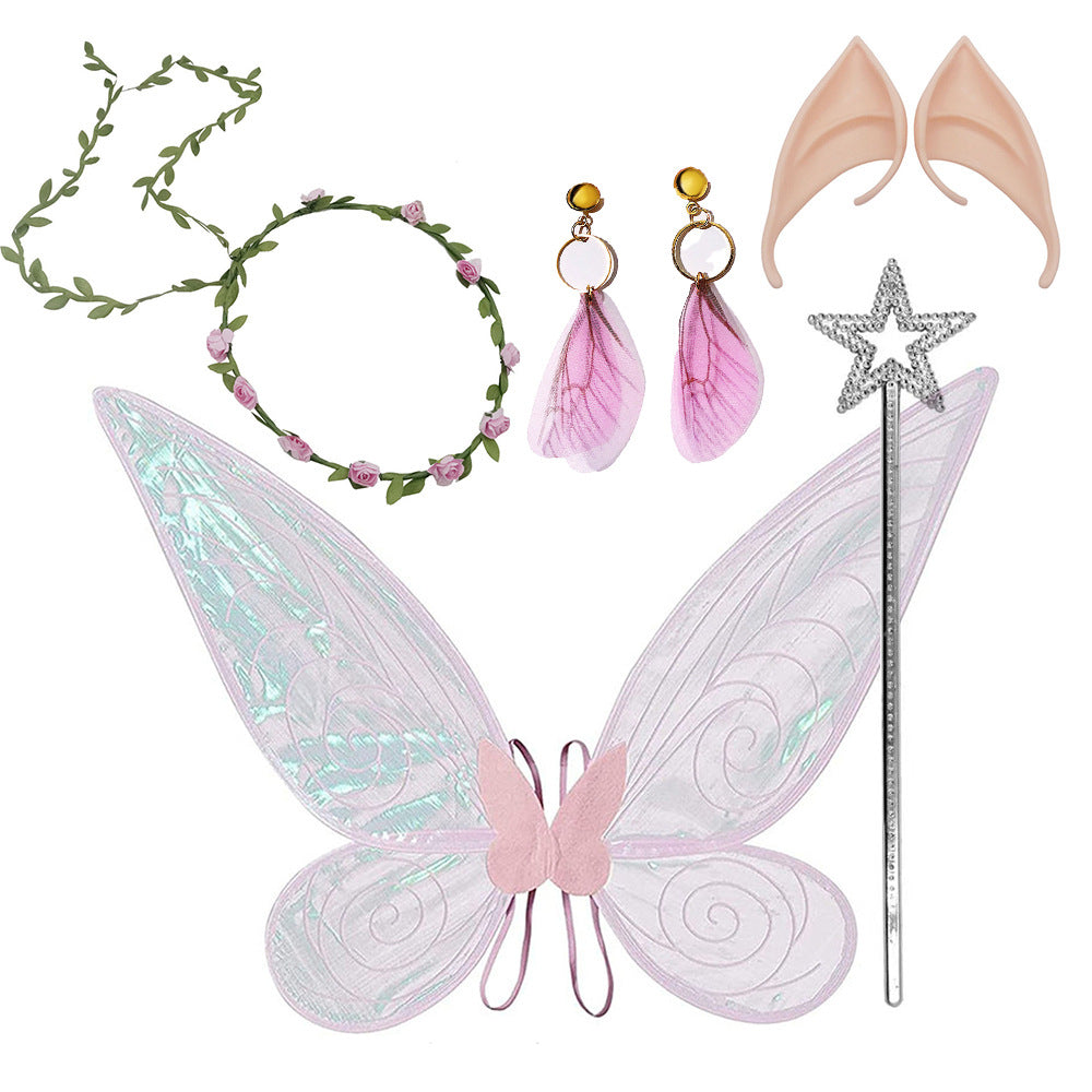 Kids' Colorful Butterfly Wings & Elf Fairy Costume Set with Headband, Ears, and Wand