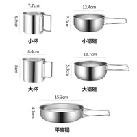 Outdoor Camping 304 Stainless Steel Cookware Set - Portable 5-Piece Mess Kit for Hiking, Picnics, BBQ