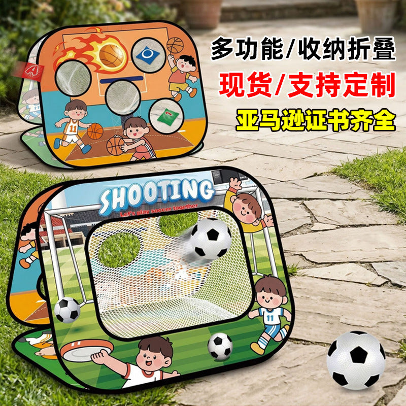 4-in-1 Foldable Kids Soccer Goal Set with Bean Bag Toss, Indoor/Outdoor Toy