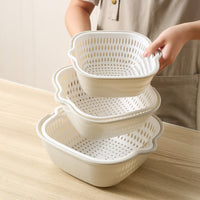Double-Layer Vegetable Washing Basin Drain Basket Kitchen Fruit Strainer Household Leakage Artifact Six-Piece Set
