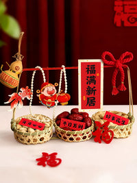 Housewarming Gift Basket with Dried Fruit Tray and Decorative Ornaments