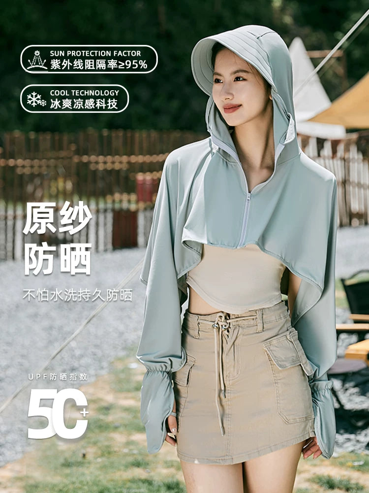Women's Ice Silk UV Protection Sun Cape Shawl for Outdoor Activities