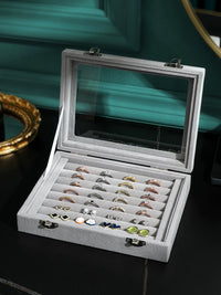 Velvet Ring Box with Lid, Dustproof Jewelry Organizer for Earrings and Studs