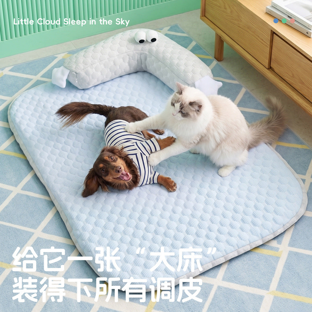 Pet Cooling Mat for Cats and Dogs, Scratch-Resistant Cartoon Design, All-Season Pet Bed Cushion