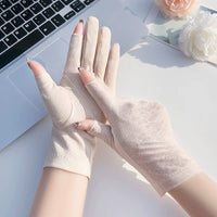 Women's UV Protection Fingerless Ice Silk Gloves for Driving and Sun Protection