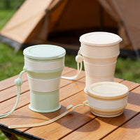 Collapsible Silicone Travel Mug with Lid and Lanyard - Portable Drinking Cup for Coffee & Outdoor Activities