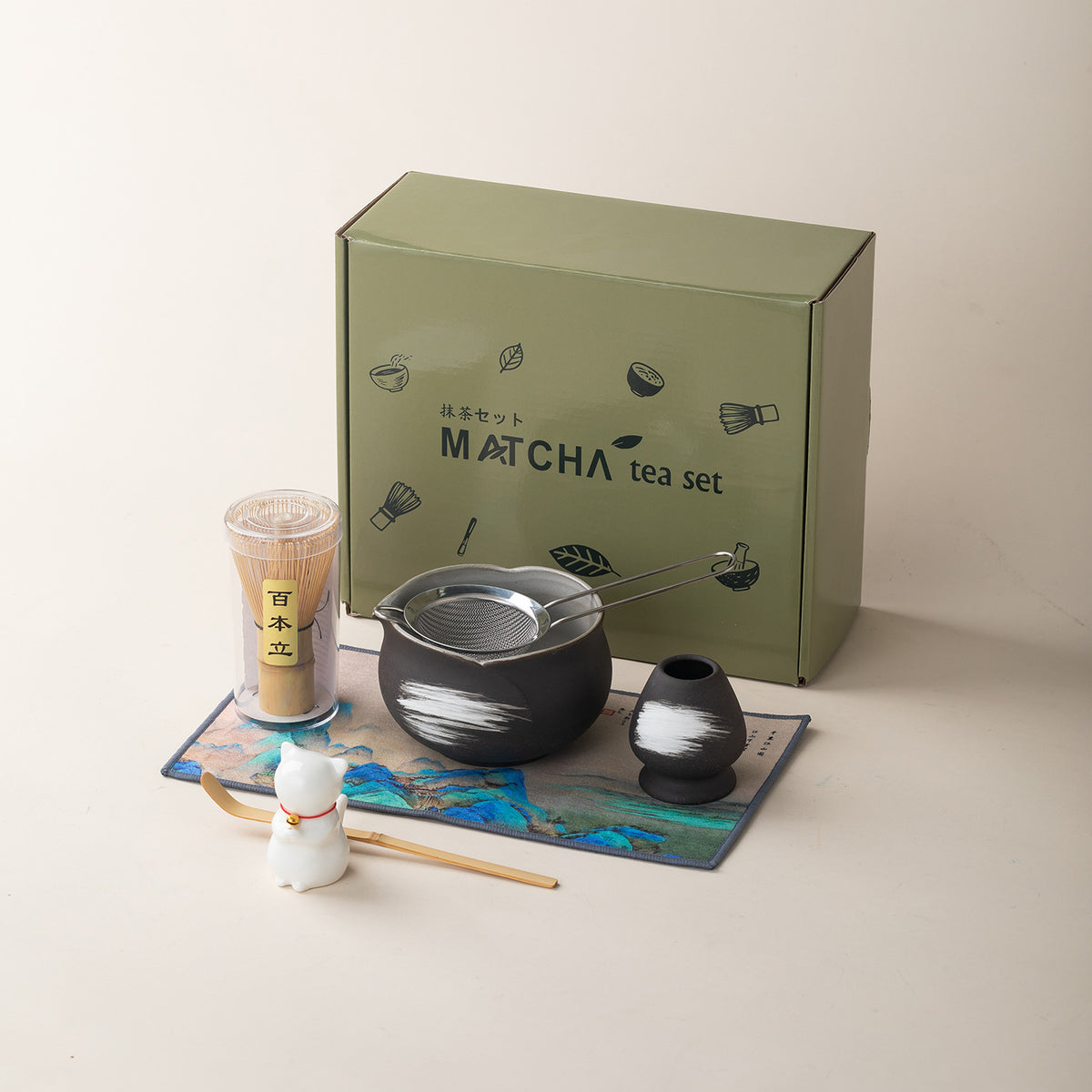 Japanese Style Matcha Bowl Set with Bamboo Whisk and Accessories