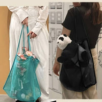 Mesh Shoulder Bag Large Capacity Lightweight Shopping Tote Beach Toy Storage Bag