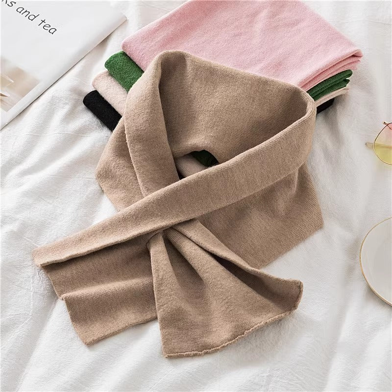 Winter Knitted Cross Scarf for Men and Women, Warm Solid Color Short Neck Warmer