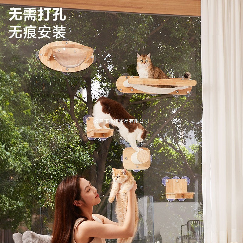 Petshou Cloud Forest Wall-Mounted Suction Cup Cat Climbing Frame with Space Capsule and Hammock