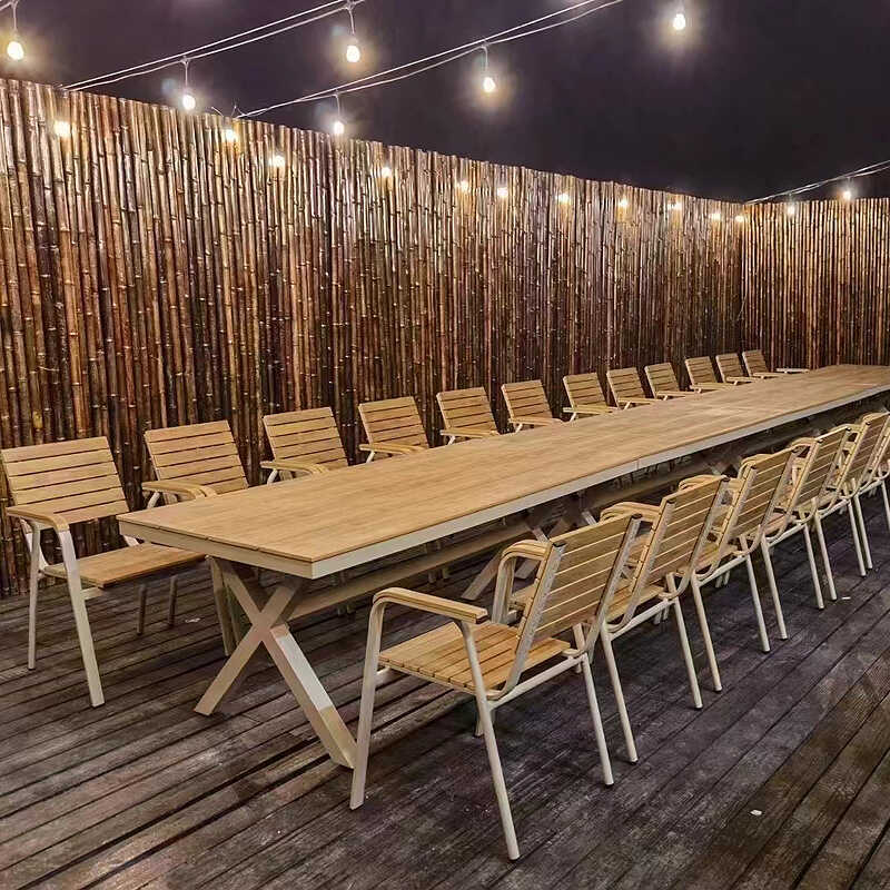 Outdoor Wood-Plastic Composite Dining Table and Chairs Set for Patio Garden