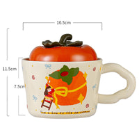 New Year Festive Persimmon Ceramic Mug with Lid - Creative Design Coffee Breakfast Cup