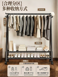 Freestanding Garment Rack with Storage Shelf and Coat Hooks for Balcony Dormitory