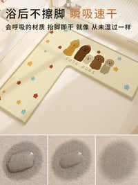 Cartoon L-Shaped Diatomaceous Earth Bath Mat for Bathroom Entrance and Vanity, Non-Slip, Quick-Drying, Super Absorbent