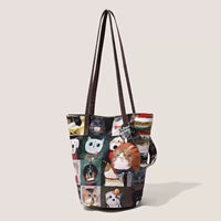 Korean Style Canvas Bucket Bag with Animal Print for Commuting and Casual Use