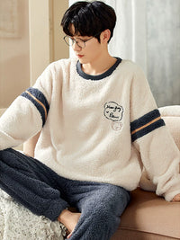 Men's Coral Fleece Pajama Set Thickened Flannel Long Sleeve Loungewear