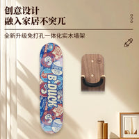No-Drill Solid Wood Skateboard Wall Mount Rack for Longboards and Surfboards
