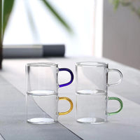 Heat-Resistant Borosilicate Glass Teacups with Colored Handles, Chinese Kung Fu Tea Set