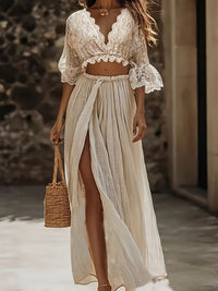 Women's Elegant Lace Patchwork Beach Skirt Set