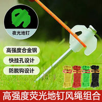 Outdoor Camping Tent Stakes with Luminous Head and Wind Ropes, Heavy-Duty Steel Pegs for Canopy and Tent Fixing