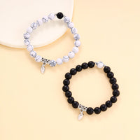 Couple's Frosted Glass Bead Bracelet Set with Crown Charm