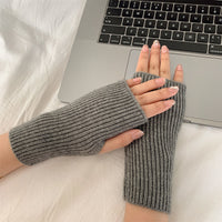 Korean Ins Style Winter Knitted Fingerless Gloves for Women, Thickened Warm Touchscreen Half-Finger Gloves