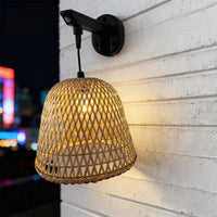 Solar Powered Bamboo Lantern Outdoor Wall Light - Vintage Woven Decorative Lamp for Patio & Garden