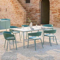 Outdoor Rattan Dining Set with Rock Slab Table for Patio Garden Balcony