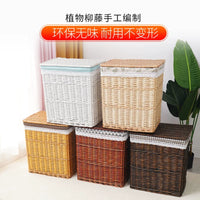 Large Woven Laundry Hamper with Lid, Rattan Style Clothes Basket Storage Bin for Home