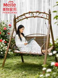 Outdoor Patio Wrought Iron Double Swing Chair with Stand, Garden Balcony Hanging Basket Hammock