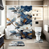 Japanese Plum Blossom Shower Curtain Set with Non-Slip Bath Mat & Toilet Lid Cover