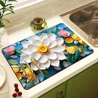 Oil Painting Style Diatomaceous Earth Kitchen Drain Mat for Coffee Machine Bar Countertop