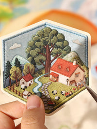 Miniature Embroidered Patchwork Scene Stickers for DIY Crafting