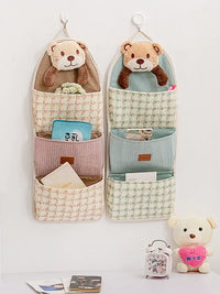 Fabric Wall Hanging Storage Bag with Multiple Pockets for Keys, Phones, and Small Items