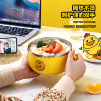 Cute Duck Handle Bowl with Strainer Lid for Noodles and Fruits