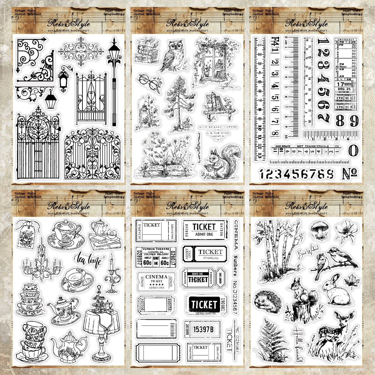 Clear Silicone Stamps for DIY Journal Decoration, Vintage Background & Basic Designs