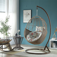 Woven Rattan Swing Chair with Stand and Table, Indoor/Outdoor Hanging Basket Chair for Adults