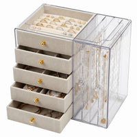 Acrylic Jewelry Organizer Box with Dustproof Lid and Display Stand for Necklaces and Earrings