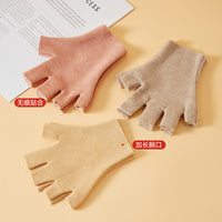 Thermal Half-Finger Gloves for Women and Men, De Velvet Wool Silk Touchscreen, Fingerless for Students, Office, Typing
