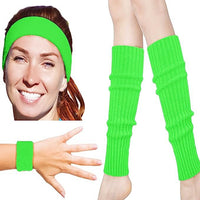 80s Party Dance Costume Accessories Set - Headband, Wristbands, and Leg Warmers