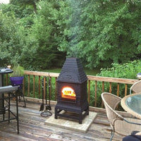 Outdoor Wood-Burning Fire Pit with Pizza Oven for Patio Garden Heating and BBQ